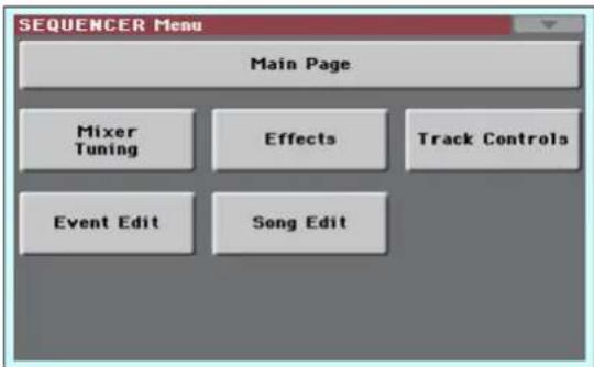 SEQUENCER Menu Main Page Mixer Tuning Effects Track Controls Event Edit Song Edit