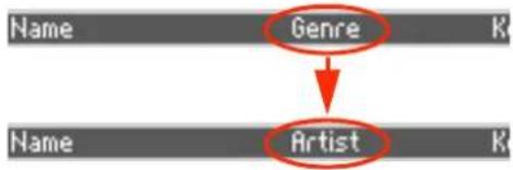 KORG Pa600 - Choose Show Artist (now Genre) to switch from Genre to Artist in the List view. The Artist column will be shown. - 1