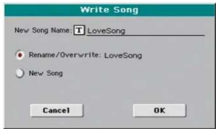 Write Song New Song Name: T LoveSong Rename/Overwrite: LoveSong New Song Cancel OK
