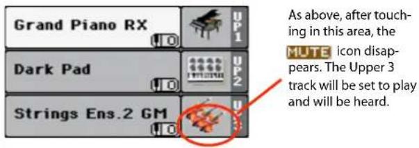 Grand Piano RX Dark Pad Strings Ens.2 GM As above, after touching in this area, the MUTE icon disappears. The Upper 3 track will be set to play and will be heard.