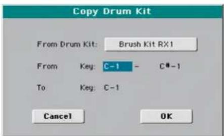 Copy Drum Kit From Drum Kit: Brush Kit RX1 From Key: C-1 - C#-1 To Key: C-1 Cancel OK