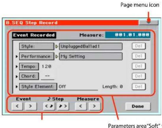 B.SEQ Step Record Event Recorded Measure: 001.01.000 Style: b UnpluggedBallad1 Performance: b My Setting Tempo: 120 Chord: -- Style Element: Off Length: 0 Event Step Measure Done Parameters area"Soft"