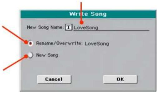 Write Song New Song Name: T LoveSong Rename/Overwrite: LoveSong New Song Cancel OK