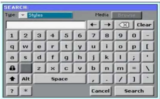 SEARCH: Type: Styles Media Browse 1 2 3 4 5 6 7 8 9 0 - q w e r t y u i o p [ a s d f g h j k l ; ' ↓ z x c v b n m = \ ↑ Alt Space , . / ] . ? * Cancel Search