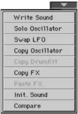 Write Sound Solo Oscillator Swap LFO Copy Oscillator Copy DrumKit Copy FX Paste FX Init. Sound Compare