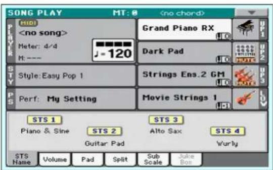 SONG PLAY MT: 0 H101 Meter: 4/4 M: --- J=120 Grand Piano RX Dark Pad Style: Easy Pop 1 Strings Ens.2 GM Perf: My Setting Movie Strings 1 STS 1 Piano & Sine STS 2 Guitar Pad STS 3 Alto Sax Wurly STS 4 Volume Pad Split Sub Scale Juke Box