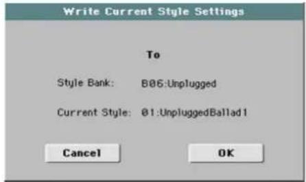 Write Current Style Settings To Style Bank: B06:Unplugged Current Style: 01:UnpluggedBallad1 Cancel OK