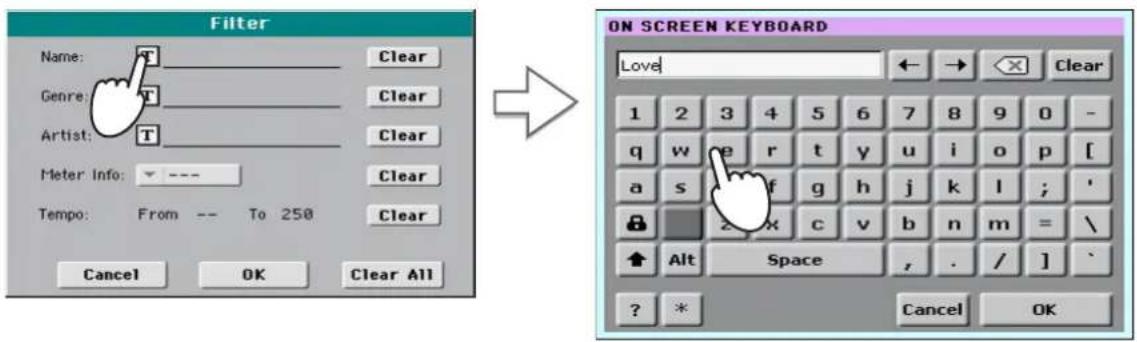 Filter Name: T Clear Genre: T Clear Artist: T Clear Meter Info: --- Clear Tempo: From -- To 250 Clear Cancel OK Clear All ON SCREEN KEYBOARD Love ← → ✗ Clear 1 2 3 4 5 6 7 8 9 0 - q w e r t y u i o p [ a s f g h j k l ; ' ↓ Alt Space , . / ] ? * Cancel OK