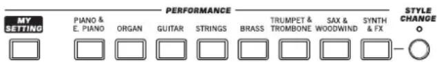 MY SETTING Piano & E. PIANO ORGAN GUITAR STRINGS BRASS TRUMPET & TROMBONE SAX & WOODWIND SYNTH & FX STYLE CHANGE o