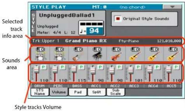STYLE PLAY MT-0 UnpluggedBallad1 Original Style Sounds Unplugged Meter: 4/4 L: 12 94 Selected track info area Trk:Upper 1 Grand Piano RX Fty-Piano 121.010.000 NO NO NO NO NO NO P P P P P P P 110 110 115 98 98 101 110 110 DRUM PERC BASS ACC1 ACC2 ACC3 ACC4 ACC5 STS Pad Split Sub Name Volume Scale Scale Style tracks Volume