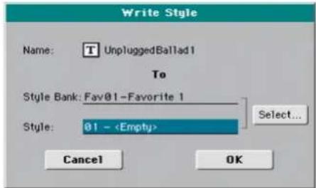 Write Style Name: UnpluggedBallad1 To Style Bank: Fav01-Favorite 1 Style: 01 - Select... Cancel OK