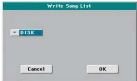 Write Song List DISK Cancel OK