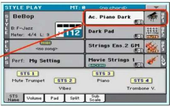 STYLE PLAY MT: 0 (no chord) BeBop Ac. Piano Dark B: F-Jazz Meter: 4/4 L: 9 112 Dark Pad MIDI Strings Ens.2 GM Perf: My Setting Movie Strings 1 BACKLOG STS 1 Mute Trumpet STS 2 Vibes STS 3 Piano STS 4 Trombone V. Sub Scale STS Name Volume Pad Split