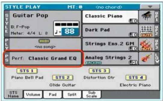 STYLE PLAY MT: 8 Guitar Pop B: F-Pop Meter: 4/4 L: 8 J = 88 CLASSIC PIANO Dark Pad HOTTS PPLD HOD Strings Ens.2 GM HOTTS PS Perf: Classic Grand EQ Analog Strings 2 HOTTS STS 1 STS 3 Piano Bell Pad STS 2 Distortion Gtr STS 4 Glide Guitar Electric Piano STS Name Volume Pad Split Sub Scale