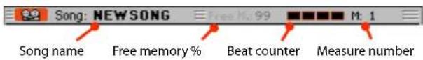 Song: NEWSONG Free M: 99 M: 1 Song name Free memory % Beat counter Measure number