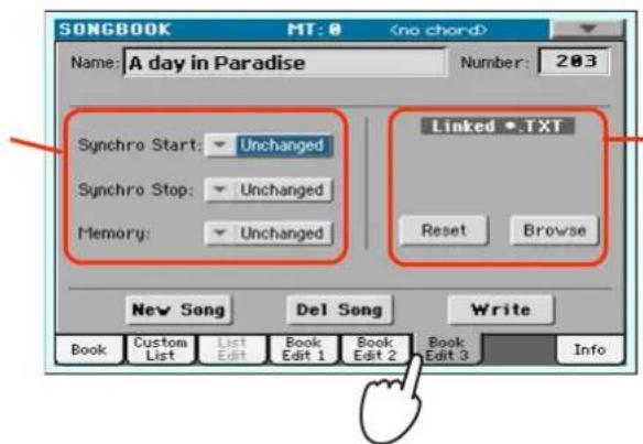 SONGBOOK MT: 0 Name: A day in Paradise Number: 203 Synchro Start: Unchanged Synchro Stop: Unchanged Memory: Unchanged Linked • .TXT Reset Browse New Song Del Song Write Book Custom List List Book Book Book Edit 1 Edit 2 Edit 3 Info