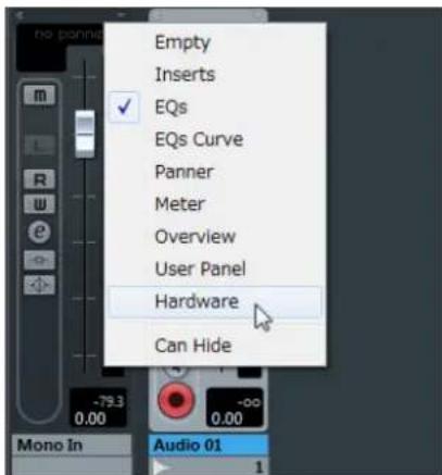 Empty Inserts EQs EQs Curve Panner Meter Overview User Panel Hardware Can Hide Mono In Audio 01