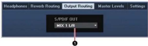 Headphones Reverb Routing Output Routing Master Levels Settings S/PDIF OUT MIX 1 L/R ①