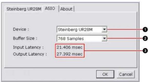 Steinberg UR28M ASIO About Device : Steinberg UR28M Buffer Size : 768 Samples Input Latency : 21.406 msec Output Latency : 27.392 msec OK Cancel