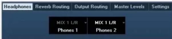 Headphones Reverb Routing Output Routing Master Levels Settings MIX 1 L/R Phones 1 MIX 1 L/R Phones 2