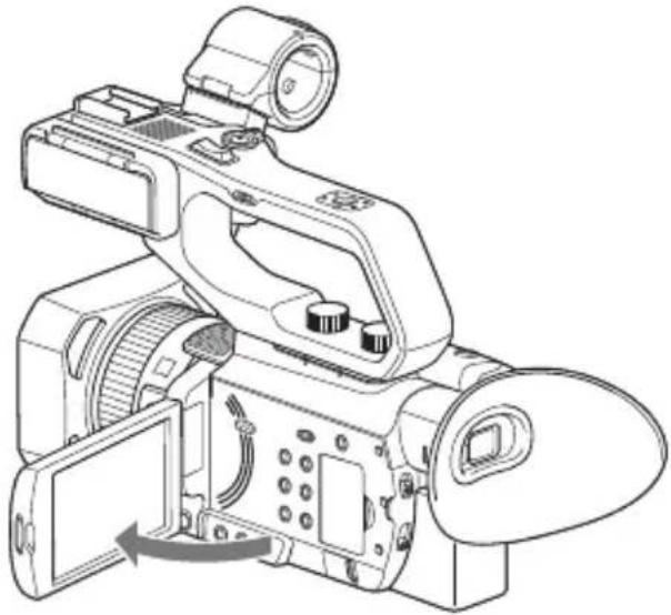 SONY HXR-NX80 - Åbn LCD-skærmen, og tænd for strømmen. - 1