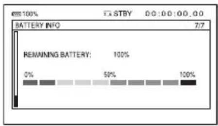 BATTERY INFO STBY 0:0:00:00.00 7/7 REMAINING BATTERY: 100% 0% 50% 100%