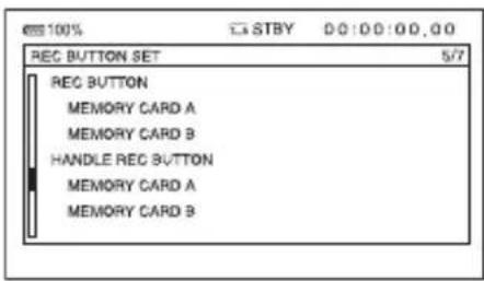 100% STBY 00:00:00.00 REC BUTTON SET 5/7 REC BUTTON MEMORY CARD A MEMORY CARD B HANDLE REC BUTTON MEMORY CARD A MEMORY CARD B