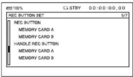 100% STBY 00:00:00.00 REC BUTTON SET 5/7 REC BUTTON MEMORY CARD A MEMORY CARD B HANDLE REC BUTTON MEMORY CARD A MEMORY CARD B