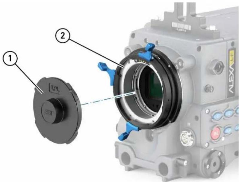 Technical diagram of a vehicle camera module with labeled parts and component labels