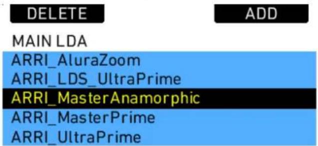 DELETE MAIN LDA ARRI_AluraZoom ARRI_LDS_UltraPrime ARRI_MasterAnamorphic ARRI_MasterPrime ARRI_UltraPrime