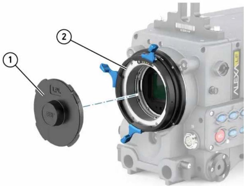 Labeled diagram of a camera module with component annotations, showing parts numbered 1 and 2.