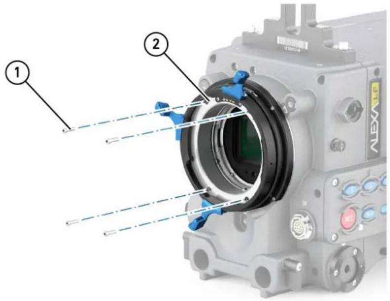 Labeled diagram of a VEXE camera showing components with numbered parts and blue adjustment knobs
