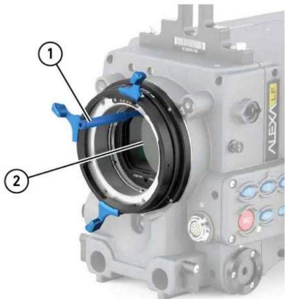 Technical diagram of a hexagonal optical instrument with labeled parts 1 and 2