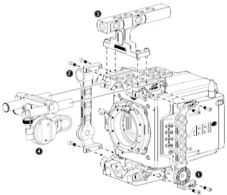 Technical diagram of a camera assembly with numbered components and labeled parts