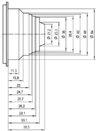 Ø 21.2 Ø 25.3 Ø 36 38.4 Ø 42 Ø 45 Ø 54 11.3 15.8 22 24.7 25.7 28.2 29.1 33.1 38.5