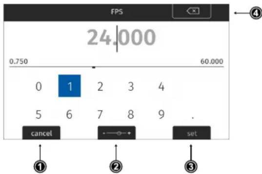 FPS 24.000 0.750 60.000 0 1 2 3 4 5 6 7 8 9 . cancel ←→← set ① ② ③