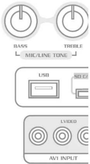 BASS TREBLE MIC/LINE TONE USB 50 CA LVIDED AV1 INPUT