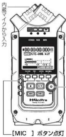 内蔵マイクから入力 00:00:00:000 H4Pro [MIC ] ボタン点灯