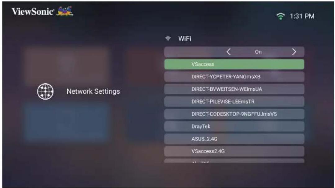 ViewSonic 1:31 PM Network Settings WiFi On > VSaccess DIRECT-YCPETER-YANGmsXB DIRECT-BVWEITSEN-WEImsUA DIRECT-PILEVISE-LEEmsTR DIRECT-CODESKTOP-9NGFFUJmsVS DrayTek ASUS_2.4G VSaccess2.4G