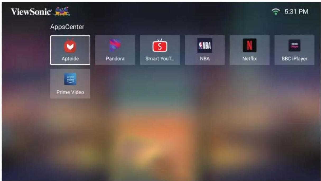 ViewSonic 5:31 PM AppsCenter Aptoide Pandora Smart YouT... NBA Netflix BBC iPlayer Prime Video
