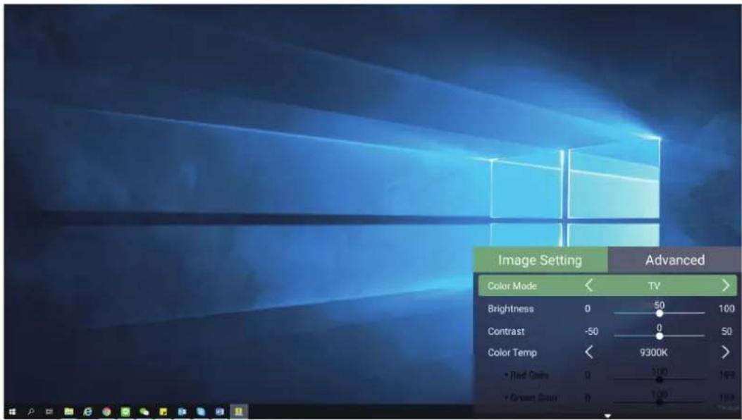 Image Setting Advanced Color Mode TV Brightness 0 50 100 Contrast -50 0 50 Color Temp 9300K Red Coins 0 100 160 Green Slots 0 100 180