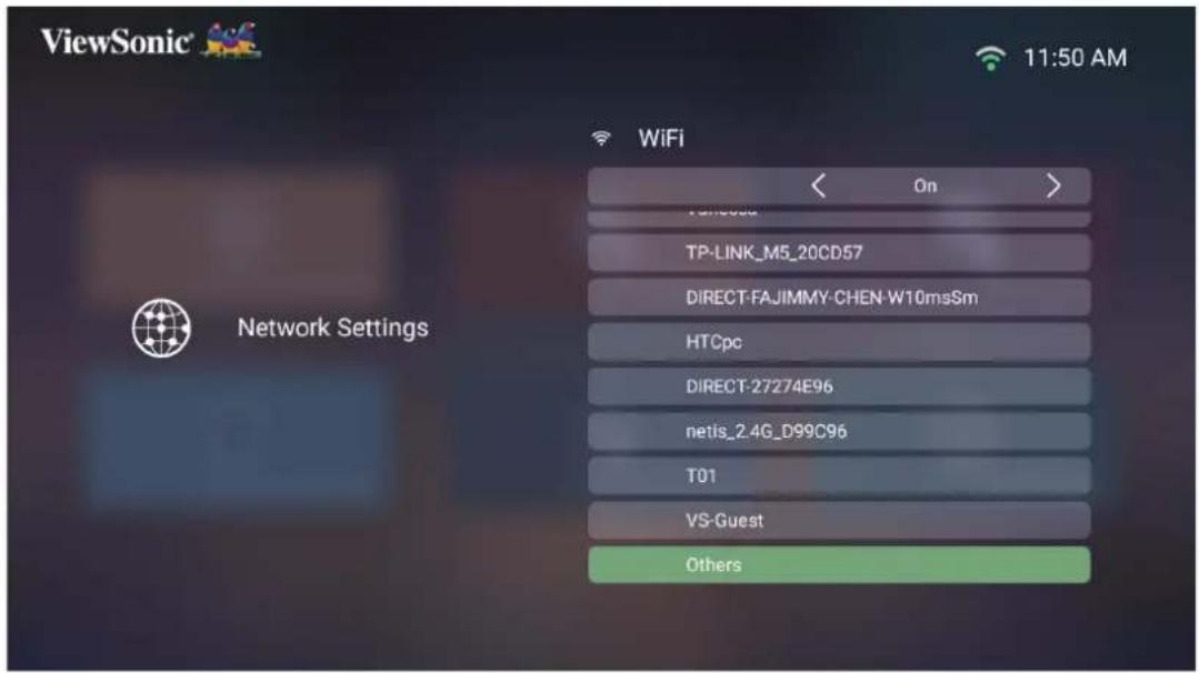 ViewSonic 11:50 AM Network Settings WiFi On > TP-LinkM5_20CD57 DIRECT-FAJIMMY-CHEN-W10msSm HTCpc DIRECT-27274E96 netis_2.4G_D99C96 T01 VS-Guest Others