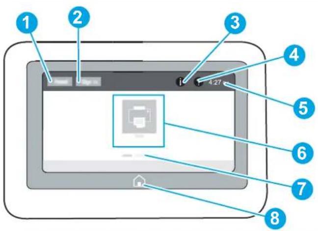 HP LaserJet Enterprise M507 - Visning af kontrolpanel (berøringsskærm, kun x-modeller) - 1