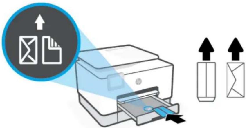 HP OfficeJet Pro 9020 - Sådan ilægges en konvolut i bakke 2 - 3