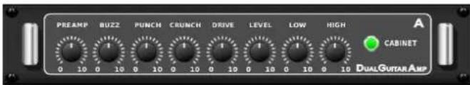 PREAMP BUZZ PUNCH CRUNCH DRIVE LEVEL LOW HIGH CABINET DualGuitar Amp