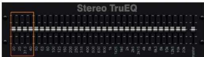 Stereo TruEQ 20 25 31.5 40 50 63 60 100 125 160 200 250 315 400 600 650 800 1k 1k25 1k6 2h 2k5 3k15 4h 6h 8k3 9h 10h 12k5 10k 20h Traster
