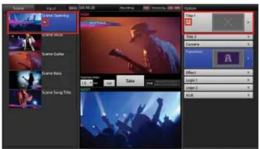 Scene Input Media 04:10:28 Audio Audio Options Scene Opening Scene Video Scene Guitar Scene Bass Scene Song Title 0.0 Out Take View Effect Loop 1 Loop 2 Alt+