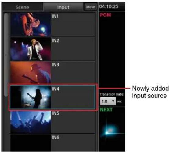 Scene Input Move 04:10:25 PGM IN1 IN2 IN3 IN4 Transition Rate: 1.0 sec INS NEXT IN5 IN6