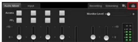 Audio Mixer Input Recording Streaming Access PFL Monitor Level +10 - 0 - 0 -10 - 0 -10 - 0