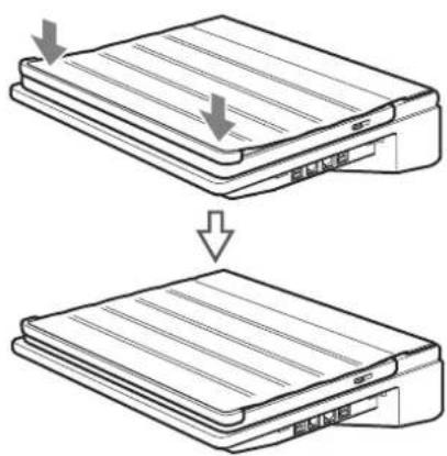 Diagram showing two steps of folding a flatboard into a closed panel, with arrows indicating the process.